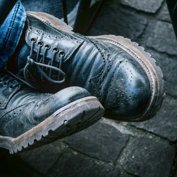 Sample photo, before: scuffed, dusty leather boots